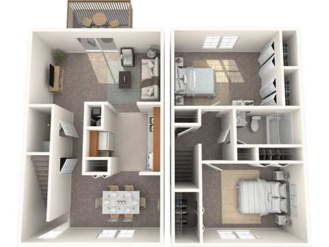 Floor plan for 2 beds, 1.5 baths, 1000 sqft